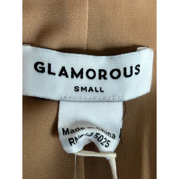 Glamorous Ladies Jacket Sm Camel Sleeveless Open Front Waterfall Draped Kimono - Picture 6 of 12